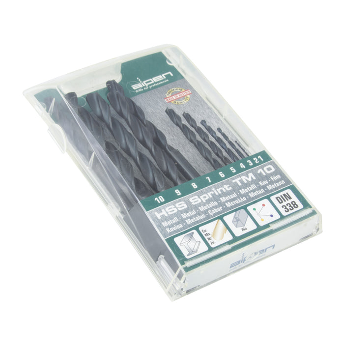Twist Drill Set, DIN 338RN (21 Pcs) 1.0mm-8.5mm, 9.0mm-13.0mm High Speed Steel, In Metal Case by Spaenaur Inc.