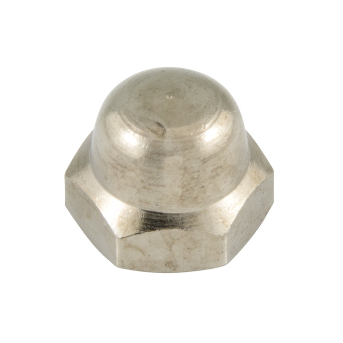 Écrou borgne, n° 10-24, largeur de face 3/8", épaisseur 11/32", en laiton nickelé, fabriqué par Spaenaur Inc.