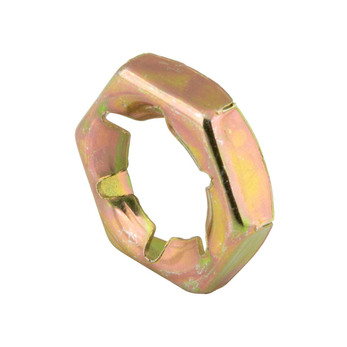 Self-Locking Counter Nut, DIN 7967 M22 x 2.5, 32mm A/F, 6 Notches, Spring Steel Zinc Plated, Yellow Iridescent DIN 7967/ST-YZ M22 by Spaenaur Inc.