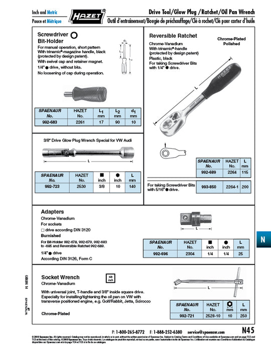 Clé à cliquet réversible pour embouts de tournevis avec entraînement 1/4", longueur 115 mm, chrome vanadium chromé poli par Spaenaur Inc.