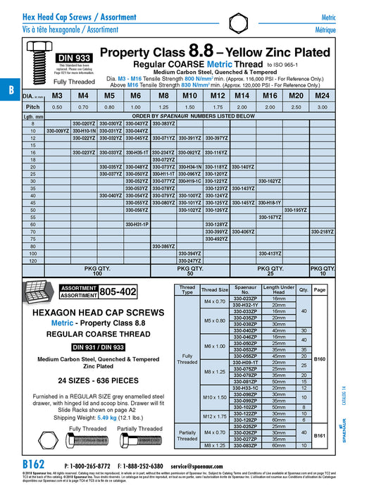 Hex Head Cap Screw DIN 933 M12 x 1.75 x 75mm LG, Full Thread Class 8.8 Steel Yellow Zinc Plated DIN 933/8.8-YZ M12X75