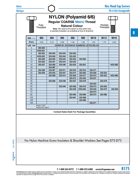 Hex Head Machine Screw M6 x 1.00 x 10mm LG Nylon 6/6 Natural Colour