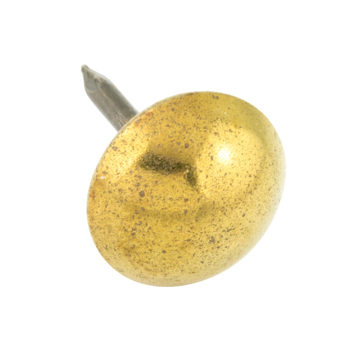 Upholstery Nail, High Crown Style 1/2" Head DIA x 3/16" Head THK x 23/32" Sh Brass Head/Steel Shank Polished