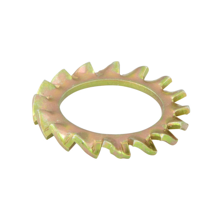 External Overlap tooth Lockwasher M12 (12.5 ID x 20.5 OD x 1.0 THK) Carbon Steel Heat Treated Yellow Zinc Plated, DIN 6798A/ST-YZ M12