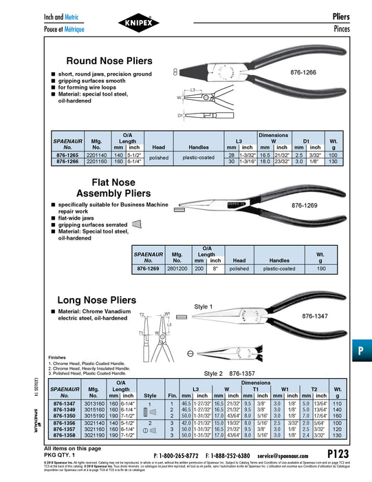 Pince à long bec, mâchoires plates 160 mm (6-1/4") LGTH Acier au chrome vanadium, poignées chromées recouvertes de plastique