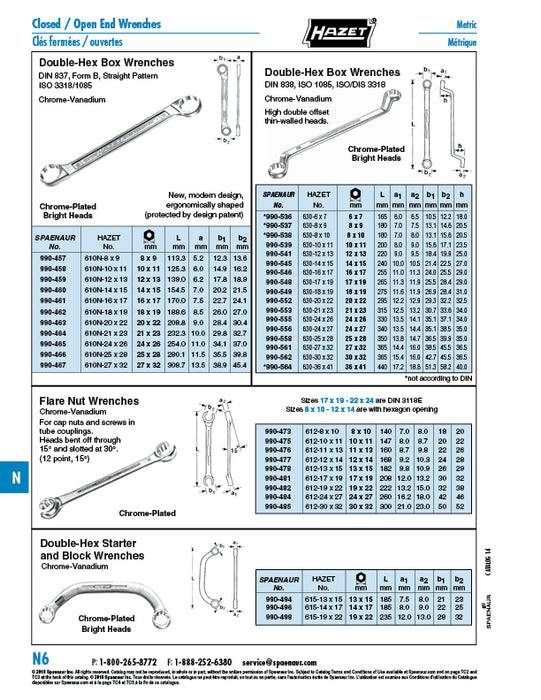 Box Wrench, Offset Heads, Straight Pattern, 12 Point 18mm x 19mm Chrome Vanadium Chrome Plated Polished Heads by Spaenaur Inc.