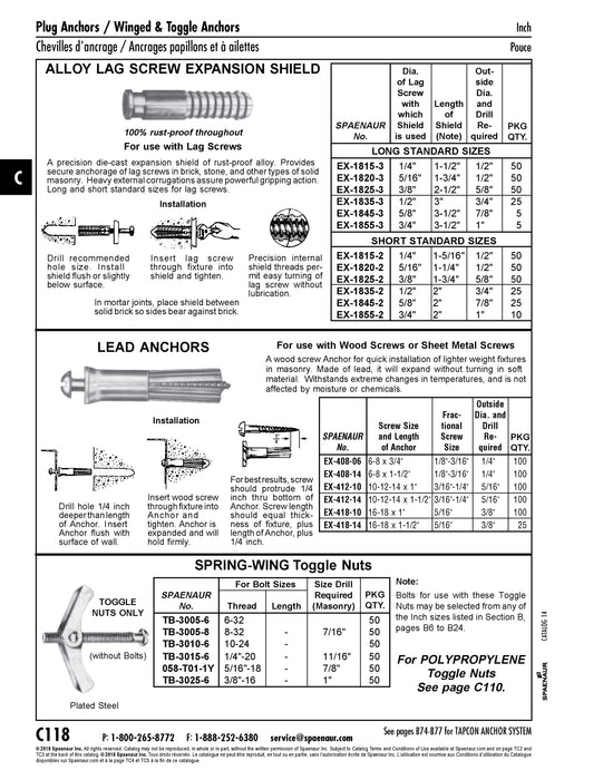 Expansion Anchor, Lead, #10-12-14 x 1", Drill Size 5/16"