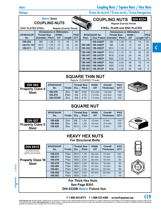 Hex Nut for DIN 6914 High Tension Hex Bolts, DIN 6915 M16 x 2.00 CL 10 Steel Plain DIN 6915/10 M16