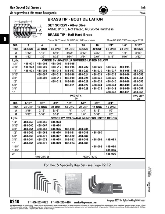 Hex Socket Set Screw with Brass Tip 5/8"-11 UNC x 3/4" Alloy Steel Not Plated