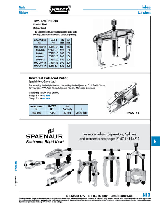 Adjustable Two Arm Puller with Replaceable Arms 90mm Spread x 100mm Reach Special Steel Galvanized by Spaenaur Inc.