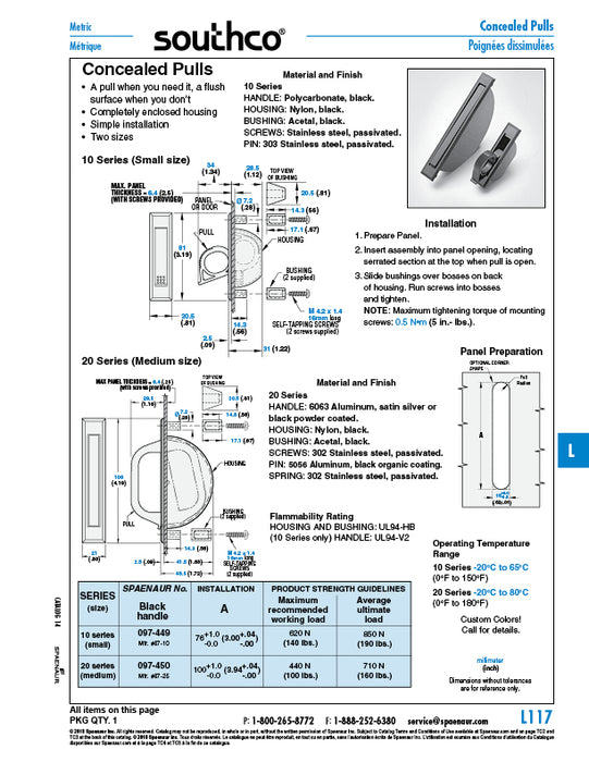 Concealed Pull 10 Series (Small) .810" x 3.19" LGTH Nylon/Polycarbonate Black