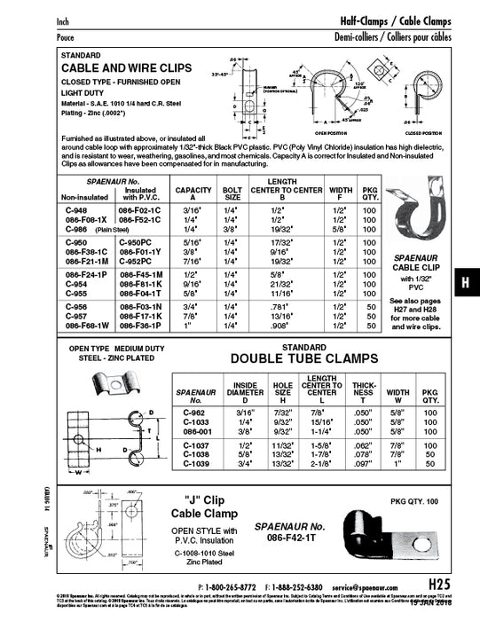 Cable & Wire Clip, Light-Duty Closed Type - Furnished Open, 3/8" DIA Capacity, .593" C to C Steel Zinc with Clear Chromate Black Vinyl Cushion