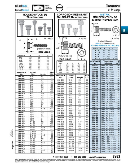 Thumb Screw, Knurled, Slotted M6 x 1.00 Pitch x 45mm Molded Nylon 6/6(Ul94V2) Natural