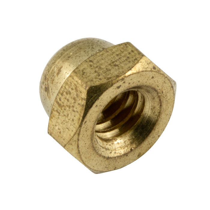 Cap Nut, 1/4"-28, 7/16" WAF, 3/8" THK, Brass
