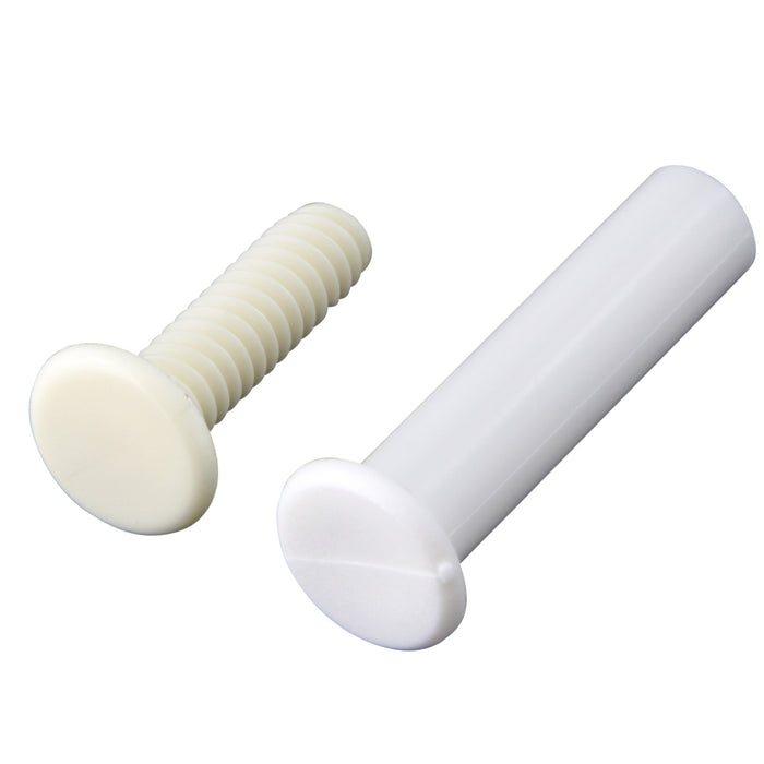 Binder Post & Screw (Nylon), Unslotted Thin Head, Rapid Assembly .240' DIA x 1" LG Polyethylene Post, White Colour