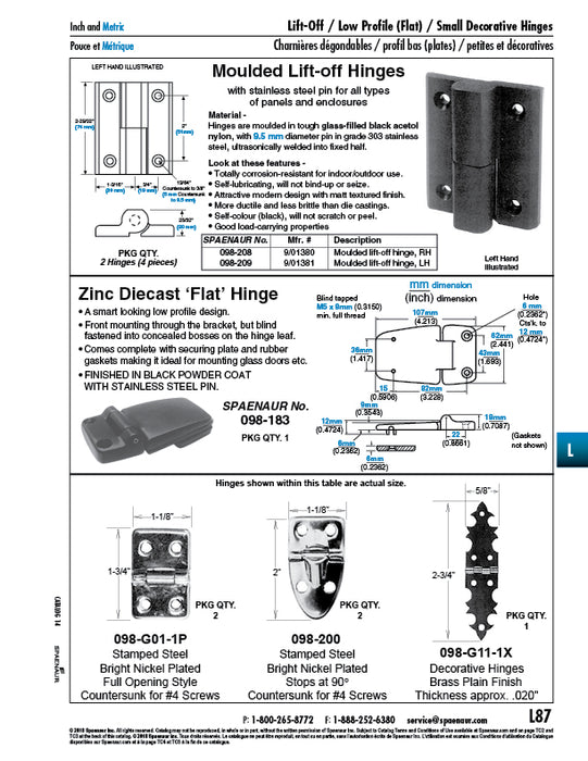 Full Opening Hinge, Offset Type 1-1/8" Wide x 1-3/4" LONG Steel Nickel Plated