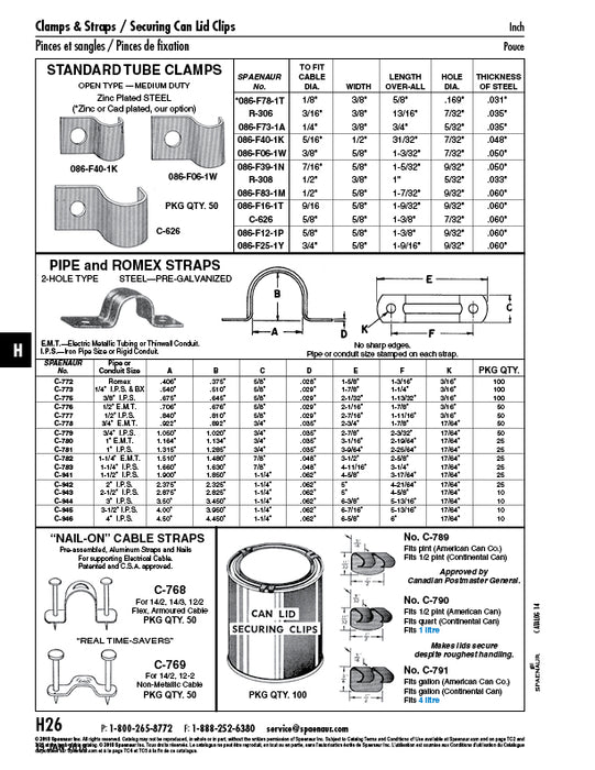 "Half" Clip 1/2" Clamp DIA., 9/32" Hole DIA .625" C to C Steel Zinc / Clear Chromate