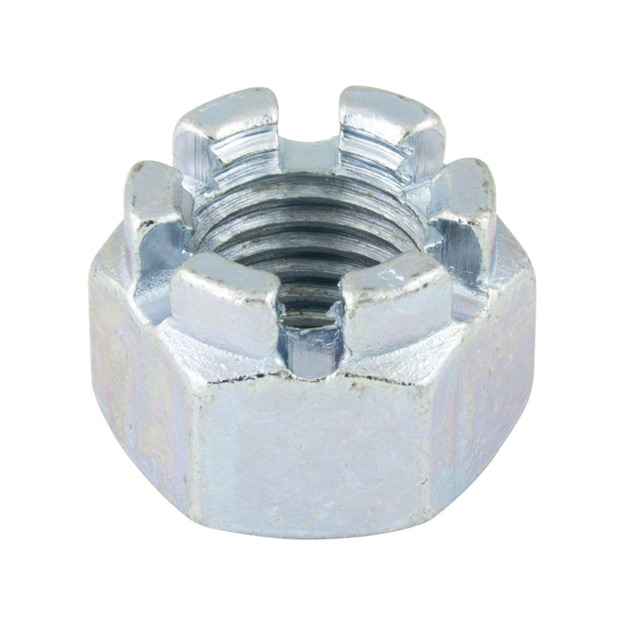 Écrou hexagonal crénelé DIN 935 M14 x 1,50, filetage fin, CL 6, acier zingué, DIN 935/6-ZP/Fine M14X1,50, fabriqué par Spaenaur Inc.