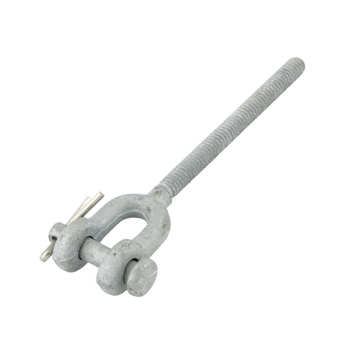 Jaw Fitting Left Hand Thread Heat Treated, with Clevis & Cotter Pins 7/8" - 9 UNC x 18" Take Up 1030 Steel Drop forged Hot Galvanized