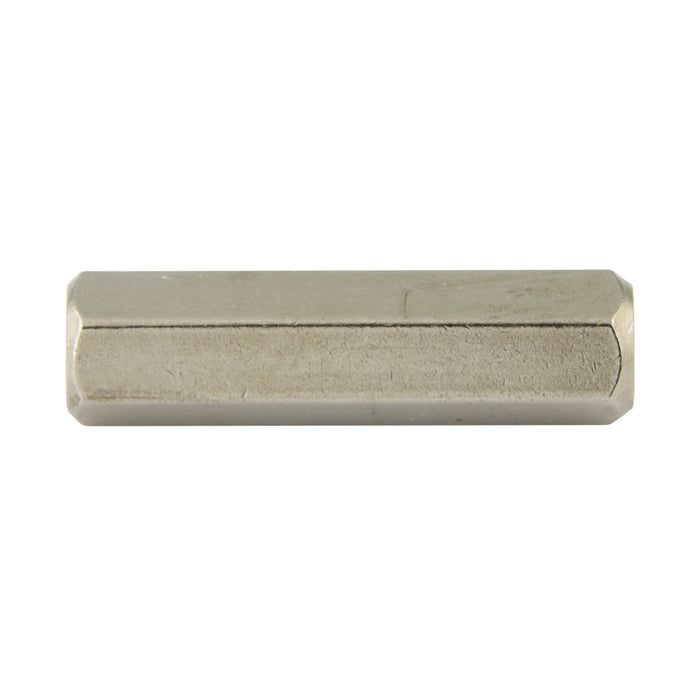 Spacer, Hexagon, Tapped, Seamless Machined From Brass Rod Threaded #6-32 UNC, 3/8"LG, 1/4"A/F Brass, Nickel Plated by Spaenaur Inc.
