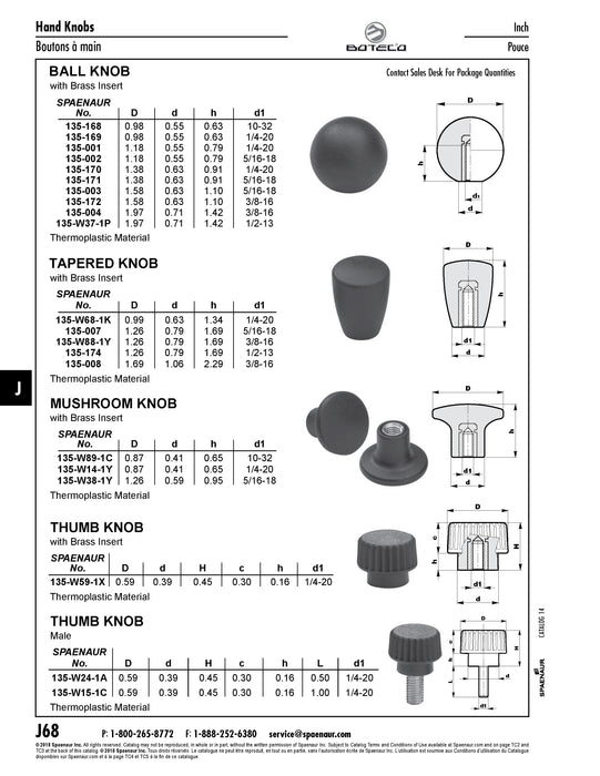 Tapered Knob with Brass Insert 1.69" Width with 3/8"-16 Thread 2.29" Overall Height Thermoplastic Material Black