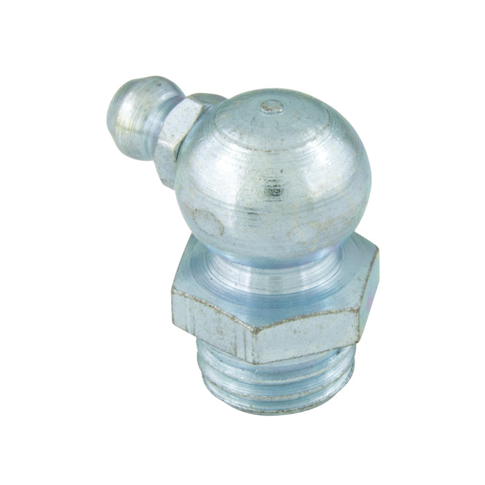 Raccord métrique pour graisse M10 x pas de 1,00 mm, angle court à 90 degrés (11 mm A/F x 18 mm O/A LGTH) Acier zingué 90 degrés/H3 M10X1