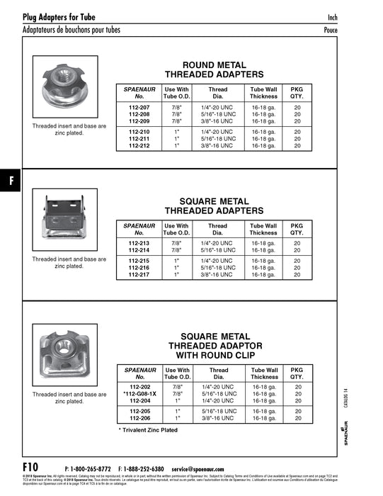 4-Sided Square Metal Threaded Adaptor for 7/8" Square Tube with 5/16"-18 UNC Thread Steel Zinc Plated Base Finish