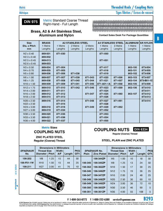 Fully Threaded Rod, DIN 975 M12 x 1.75 Pitch x 3 Metre LGTH A4 Stainless Steel Plain DIN 975/A4 M12X3Mtr by Spaenaur Inc.