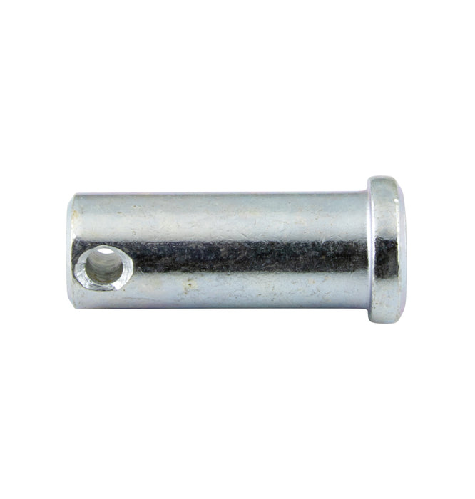 Clevis Pin Cross Drilled & Cntrsunk 1/2" DIA x 3.343" to Hole Centre x 3-1/2" Under Head, 5/32" Hole DIA C1010/C1018 Steel Case Hardened Trivalent Zinc Plated tolerances: Chamfer 45 Degrees Case Harden .003" Min. File Hard