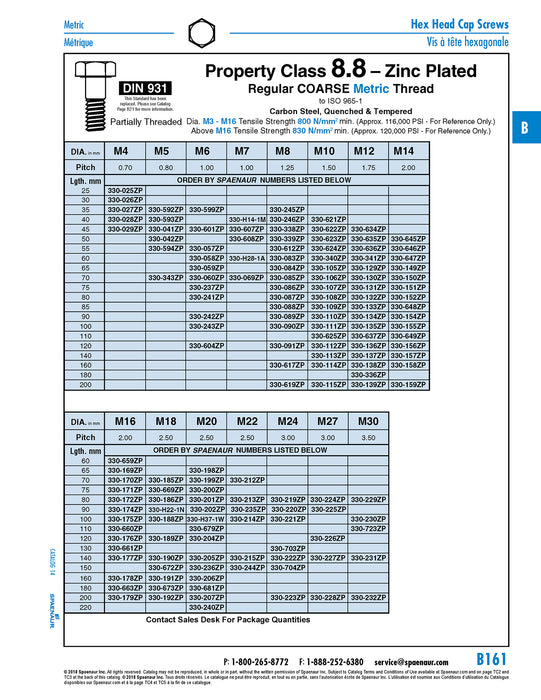 Hex Head Cap Screw, DIN 931 M12 x 1.75 x 70mm Partial Thread Class 8.8 Steel Zinc Plated DIN 931/8.8-ZP M12X70