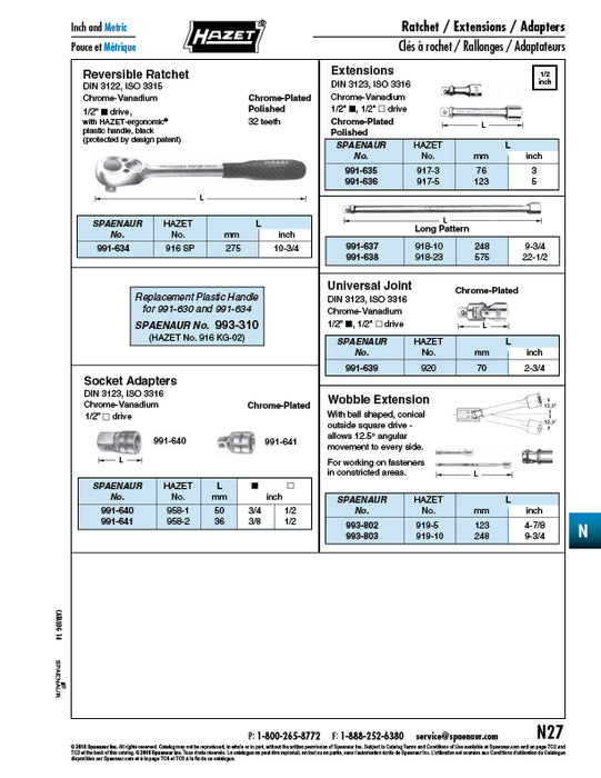 1/2" Drive Reversible Ratchet Chrome Vanadium Chrome Plated Polished Black Plastic Handle