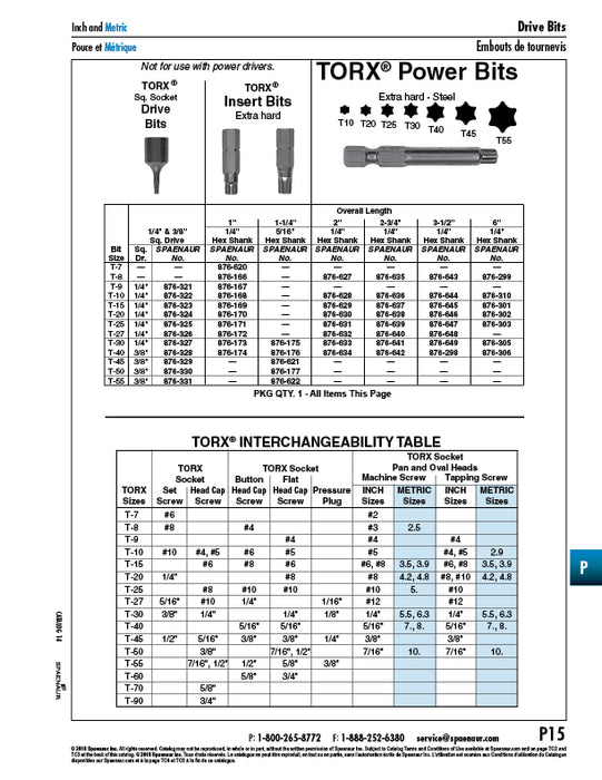 torx Power Bit T-10, 1/4" Hex x 3 1/2" O/A LGTH Extra Hard Steel, Grey by Spaenaur Inc.