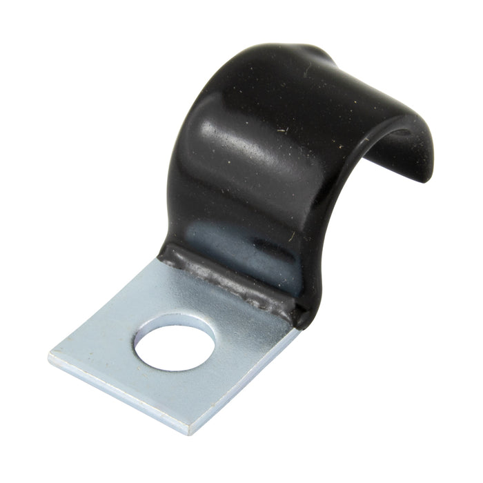 "Half" Clip, Cushioned 1/2" Clamp DIA, 7/32" Hole DIA .687" C to C Steel Zinc W/Clear Chromate Black Vinyl Cushion by Spaenaur Inc.