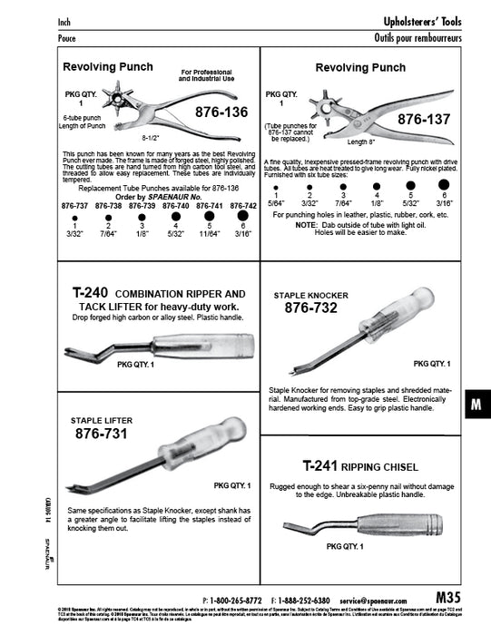 Revolving Six Tube Punch (5/64, 3/32, 7/64, 1/8, 5/32, 3/16) 8-1/2" O/A LGTH. Pressed Steel Frame Nickel Plated
