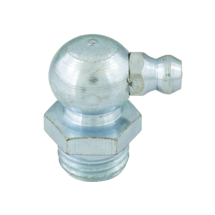 Raccord métrique pour graisse M10 x pas de 1,00 mm, angle court à 90 degrés (11 mm A/F x 18 mm O/A LGTH) Acier zingué 90 degrés/H3 M10X1