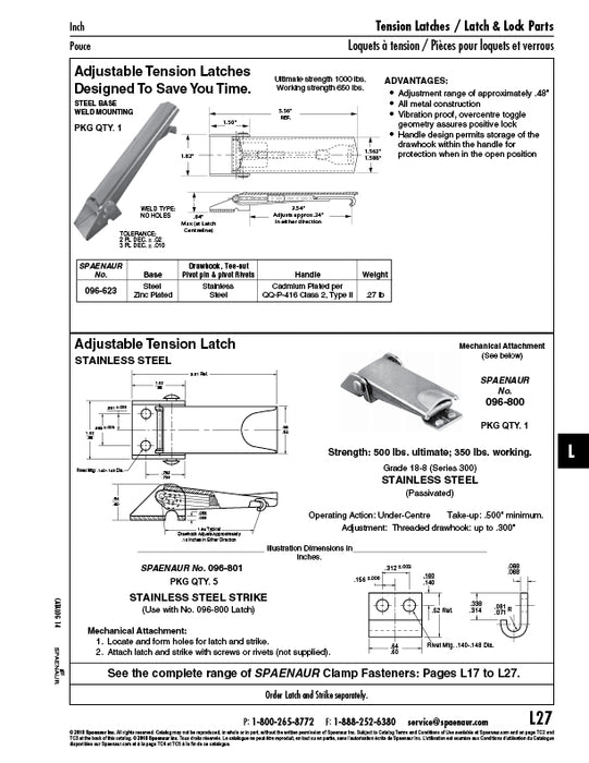 Tension Latch Medium Duty 2.81" O/A LGTH. 300 Stainless Steel Passivated