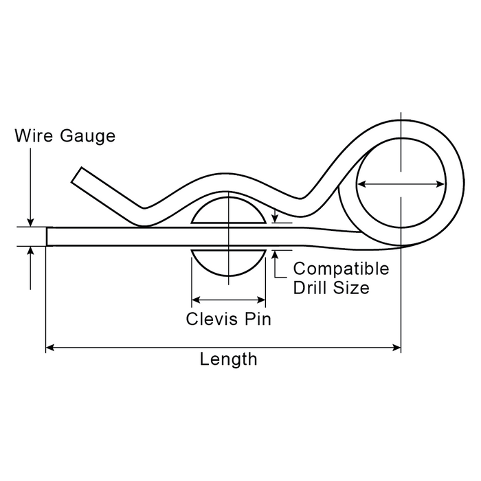 Goupille d'attelage à verrouillage par goupille avec épaulement en épingle à cheveux, diamètre 1 po, longueur utile 4 1/2 po. Acier au carbone zingué trivalent.
