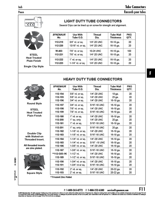 Round Tube Connector 3/4"Tube OD x 16-18GA(5/16"-18 UNC) Spring Steel Plain by Spaenaur Inc.
