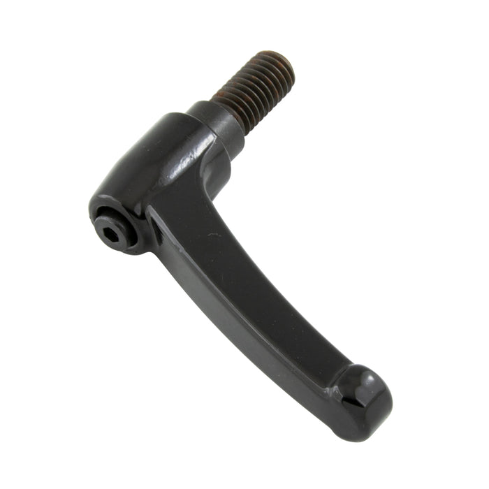 Levier de serrage indexé, filetage mâle, longueur 3,59 po, goujon 1/2 po-13 x 1-1/4 po, hauteur totale 3,46 po, zinc moulé sous pression, noir