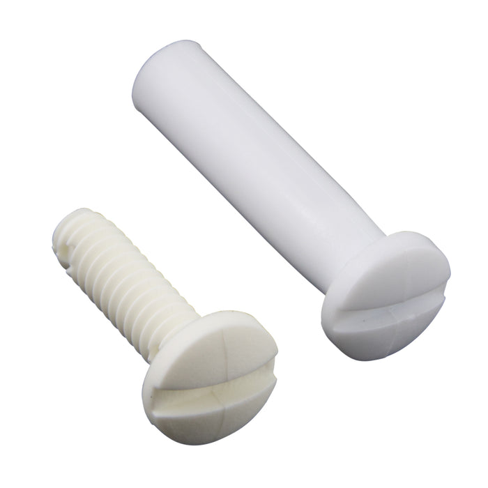 Binder Post & Screw (Nylon), Slot Head, Rapid Assembly, .240" DIA x 1" LG Polyethylene Post, White Colour