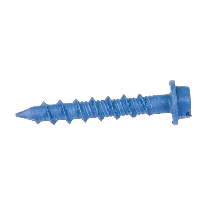 Vis d'ancrage pour béton Tapcon, empreinte fendue, tête hexagonale à rondelle, filetage Hi-Lo, diamètre 1/4" x longueur 1-3/4", acier C1022 bleu CLIMASEAL® de Tapcon®