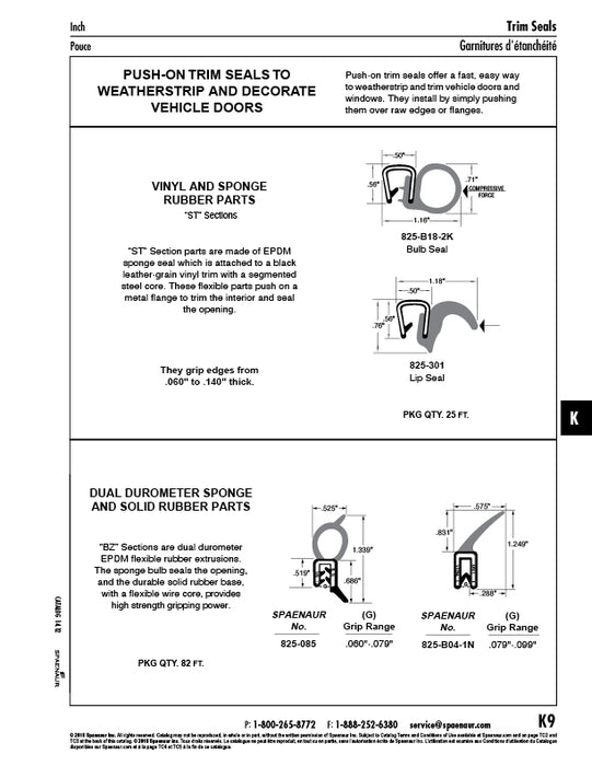 Push-On Trim Seal for .060" to .079" Flange THK x 82 Ft EPDM