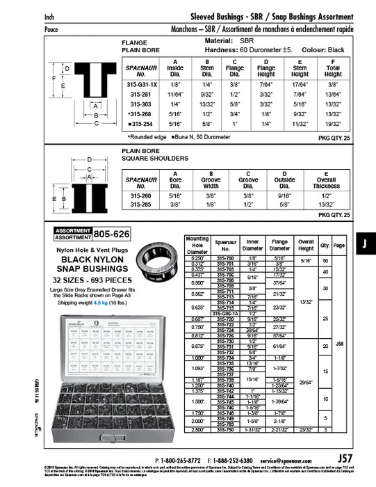 Diaphragm Rubber Grommet, 5/16" ID x 3/8" Groove Width x 3/8" Groove Dia. x 1/2" O/A Thickness, SBR by Spaenaur Inc.