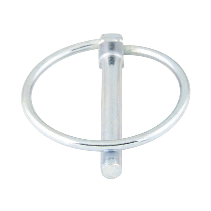 Lynch Pin W/ Spring Steel Snap Ring And Chain & Cotter 9.5mm DIA x 40mm LGTH x 39mm Inside Ring DIA Approx, C-1018 Steel Zinc Chromate Plated ("D" Pin Shape)