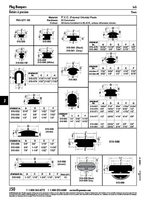 Plug Bumper for Panel Hole 5/32" DIA x 1/16" TH PVC-329 Black, 55 Duro by Spaenaur Inc.