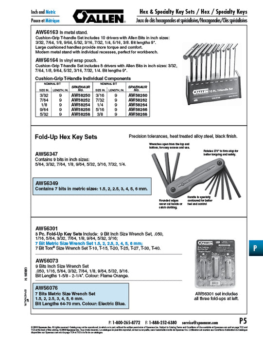 Cushion-Grip T-Handle Hex Key 1/4" x 9" Bit Alloy Steel Heat Treated Black by Spaenaur Inc.