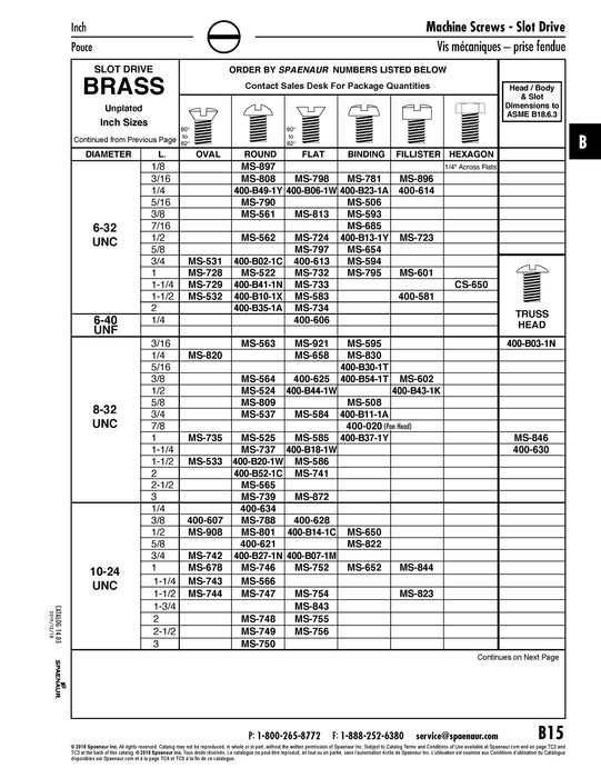 Machine Screw, Flat Slot Head #10-24 UNC x 1/2" Brass ANSI B18.6.3-1972