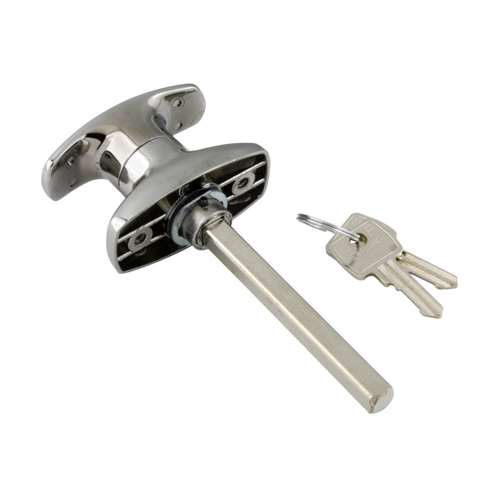 Locking T Handle, Keyed Alike, Fix to Right Edge Of Door 90 Degree Anti-CLockwise Movment Die-Cast Chrome Plated by Spaenaur Inc.
