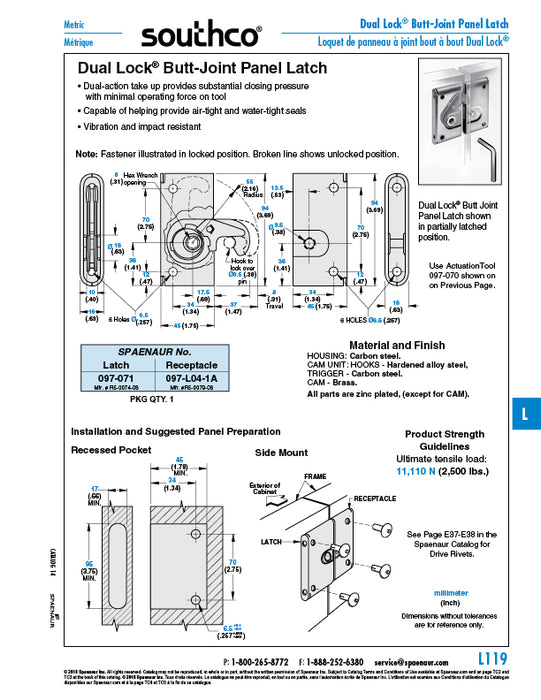 Boulon de verrouillage pour loquets rotatifs série R4-30 en acier zingué par Spaenaur Inc.