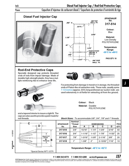 Diesel Fuel Injector Cap Low Density Polyethylene, Blue
